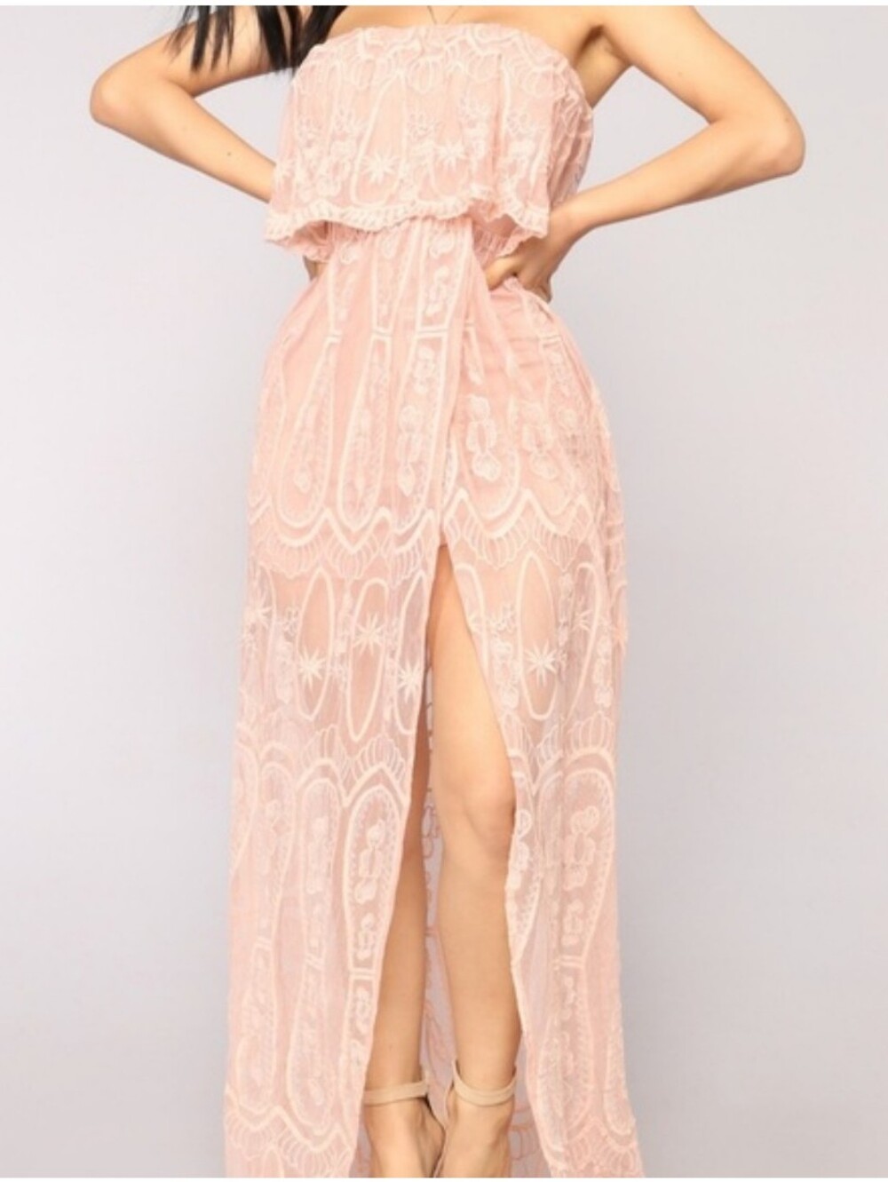 Fashion Nova Strapless Dolores Mauve Lace Maxi Romper Dress M